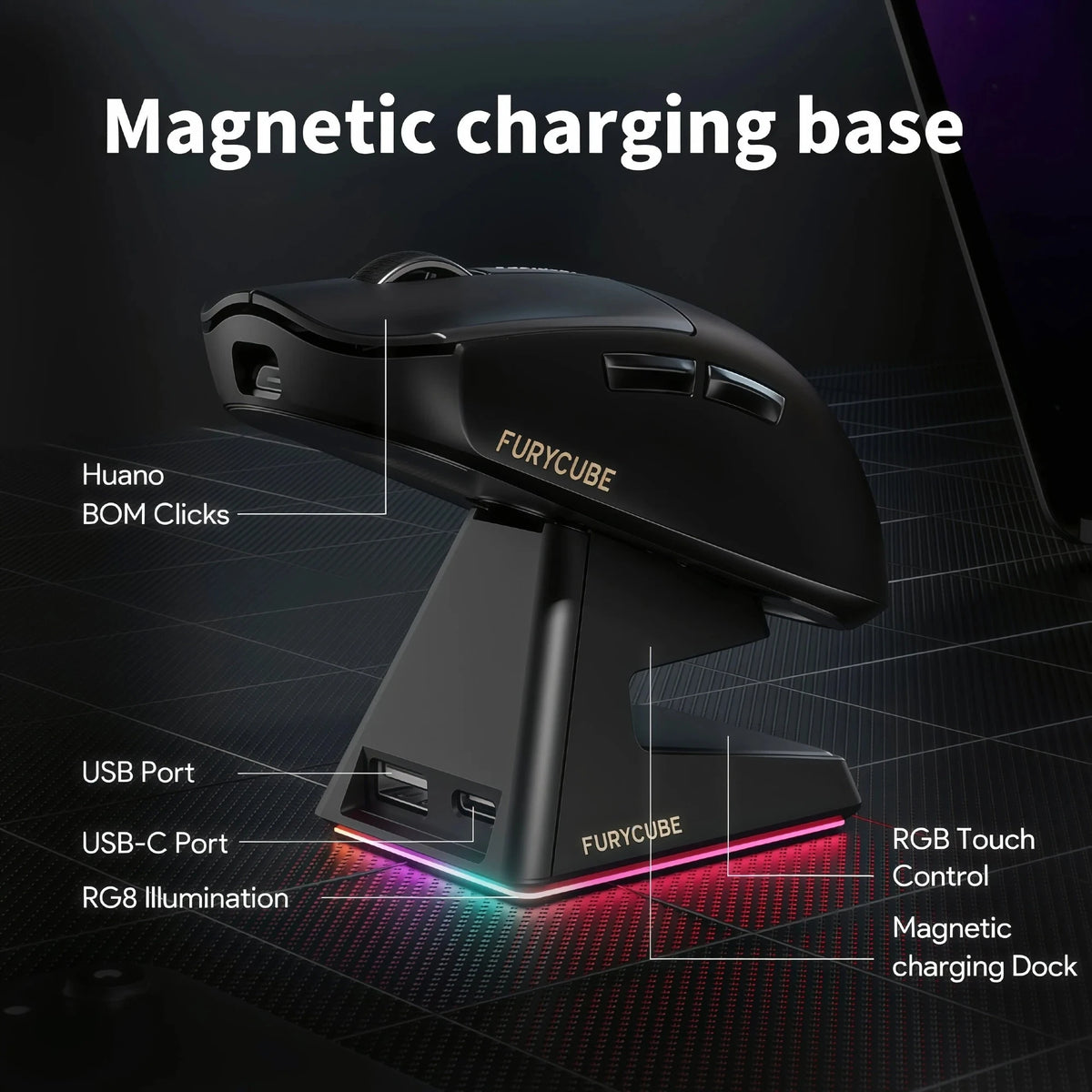 59g/64g Lightweight Wireless Gaming Mouse 12000DPI PAW3311 Triple Mode RGB Magnetic Charging Dock LED Display Rechargeable Gaming Mice