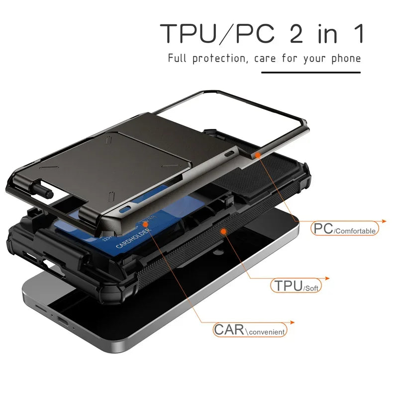 Flip Cards Solt Wallet PC Case For Samsung Galaxy S24 Ultra S23 Plus S22 S21 A15 A25 A35 A55 5G A16 A06 Armor Funda Stand Cover