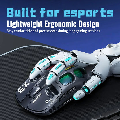 Wireless Gaming Mouse Tri-Mode BT5.1/2.4G/USB-C, 70g Lightweight RGB Rechargeable Mouse, 8000 DPI Sensor, 5 Programmable Buttons for PC Laptop