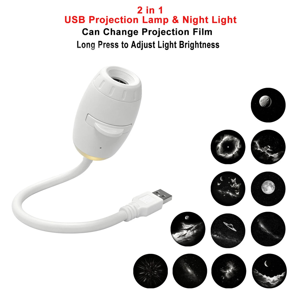 USB Galaxy Projector Light Car Roof Ambient Light Adjustable Focus Car Atmosphere Projection Lamp Romantic Room Star Night Light