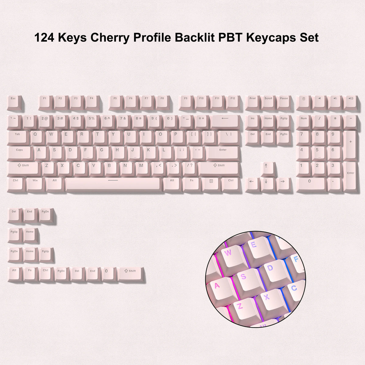 140 Keys White Grey PBT Keycap RGB Shine Through Double Shot Keycaps Cherry Profile for MX Switches  Mechanical Gaming Keyboard