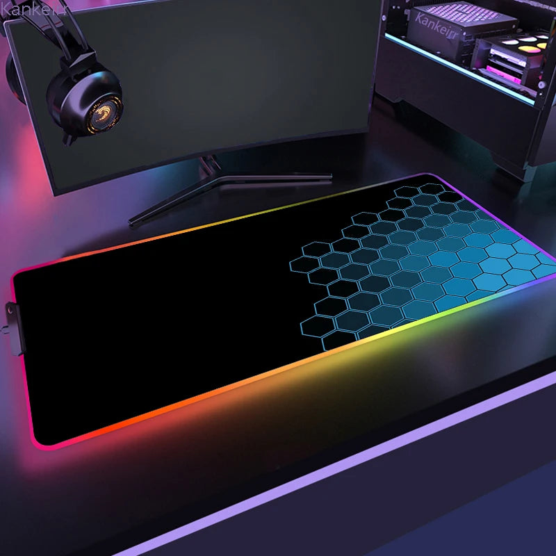 RGB Hexagonal Mouse Pad 900x350 LED Gaming Anime Geometric Luminous Anti-skid Computer Offices Cool Mousepad Desk Mat Laptop Rug