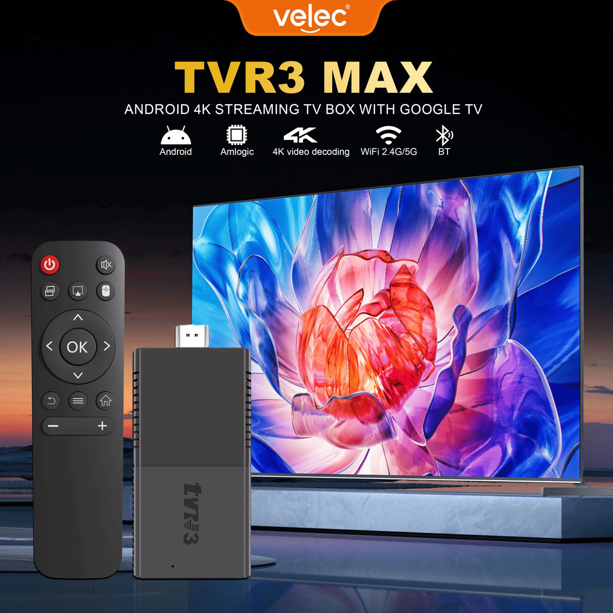 TV Stick TVR3 Max 8+128 Android 14 Smart 4K Video Decode Player Supports Netflix & YouTube Home Entertainment Android TV Box