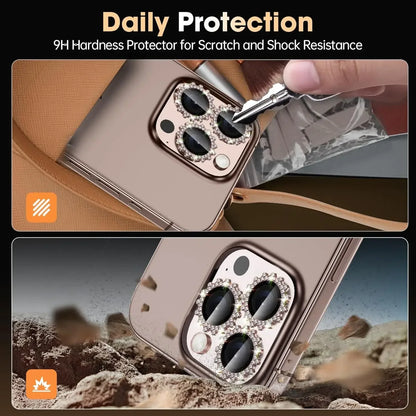 2-3Pcs Bling 3D Metal Gear Design Diamond Camera Lens Glass Protector For IPhone 16 17 Pro Max 15Pro 16Plus Case Friendly Rings