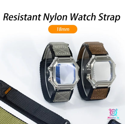 Nylon Strap For Casio AE1200 Square Watch 18mm Quick Release Breathable Sport Band With 316 Stainless Steel Case Waterproof Ring