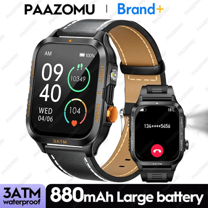 Smartwatch 3ATM Waterproof 1.96''HD Screen BT Call Health Monitor Flashlight 880MAH Battery Sports Smart Watch For Android iOS