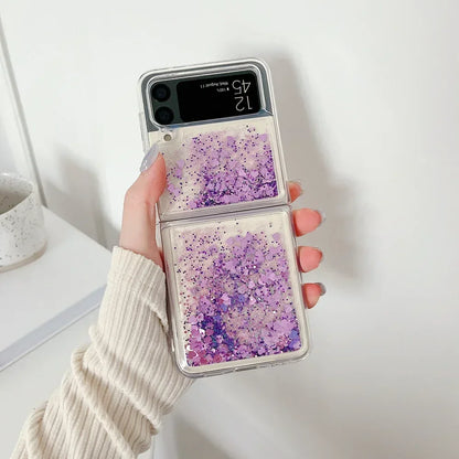 for Samsung Z Flip 8 Quicksand Love Heart Case For Samsung Galaxy Z Flip 7 6 5 4 3 Z flip 8 Glitter Fluorescence Luminous Cover