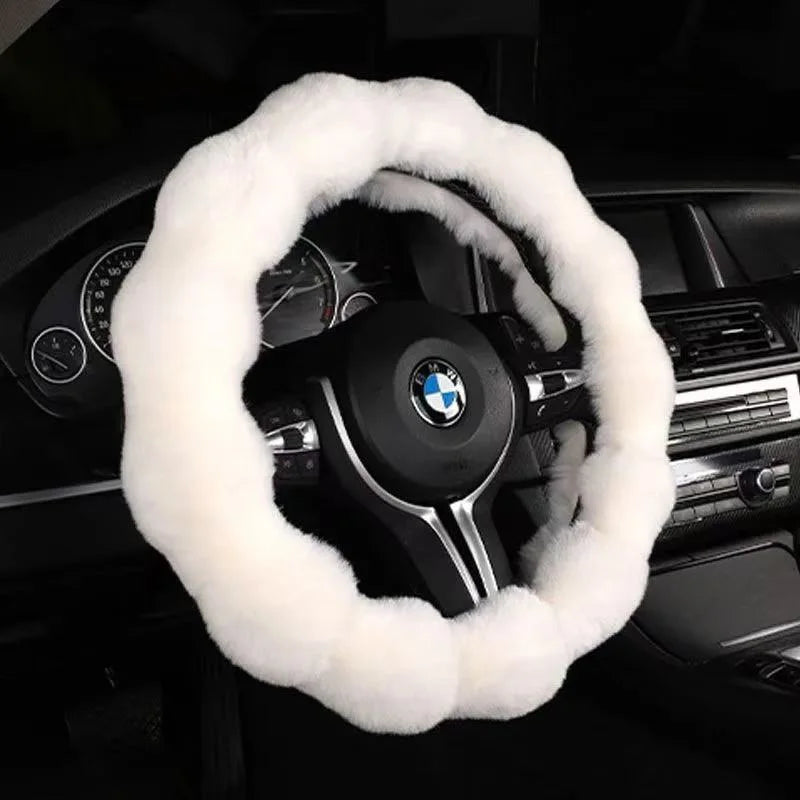 Plush Car Steering Wheel Cover Winter Universal Soft Fluffy Handbrake Shift Cover Auto Interior Accessories for Men Women Warm