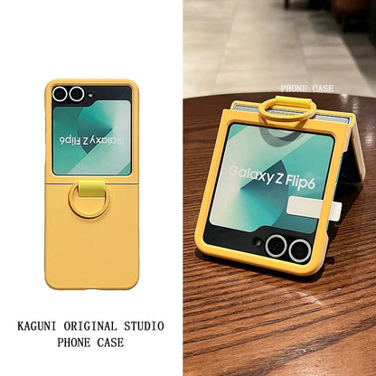 Liquid Silicone Original Ring Bracket Case for Samsung Galaxy Zflip 7FE Z Flip 5 6 7 8 Screen Glass Film 2in1 Shockproof Cover