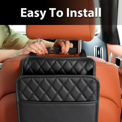 Universal Car Seat Back Organizer PU Leather Storage Bag Multi-Pocket Design Waterproof Tissue Holder Cup Holder Garbage Pocket