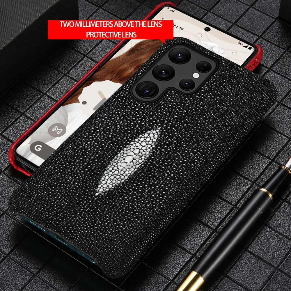 Genuine Stingray Leather Phone Case for Samsung Galaxy S 26 S26 Ultra S24 S23 S25 Plus S22 S21 A57 A56 A55 5G Luxury Back Cover