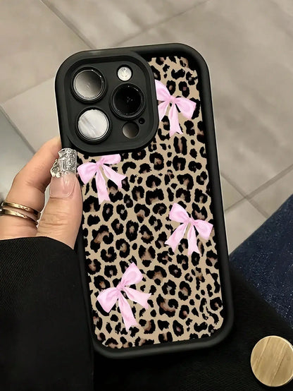 Leopard Print Bow case for iphone 11 12 13 14 15 16 17Pro Max Plus  AIR Series Waterproof Shockproof Anti-Fall Scratch Resistant