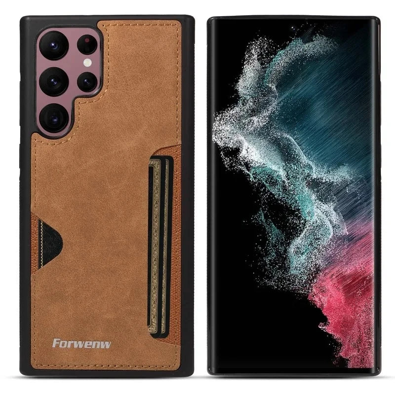 Retro Card Holder PU Leather Case for Samsung Galaxy S26 S25 S24 Ultra S23 S21 FE S22 S20 S10 S9 S8 Plus Note 20 10 Phone Cover