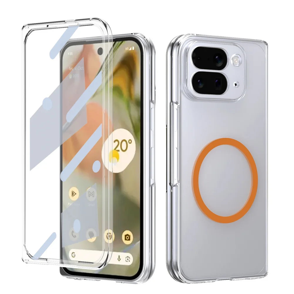 Magnet Adsorption with Tempered Glass Protector Case for Google Pixe 10 Pro Fold for Magsafe Wireless Charging Shockproof Cover