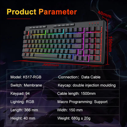 REDRAGON SHIVA K517 RGB USB 94 key Wired Membrane RGB Gaming Keyboard for PC Computer Laptop Gamer Detachable Cable