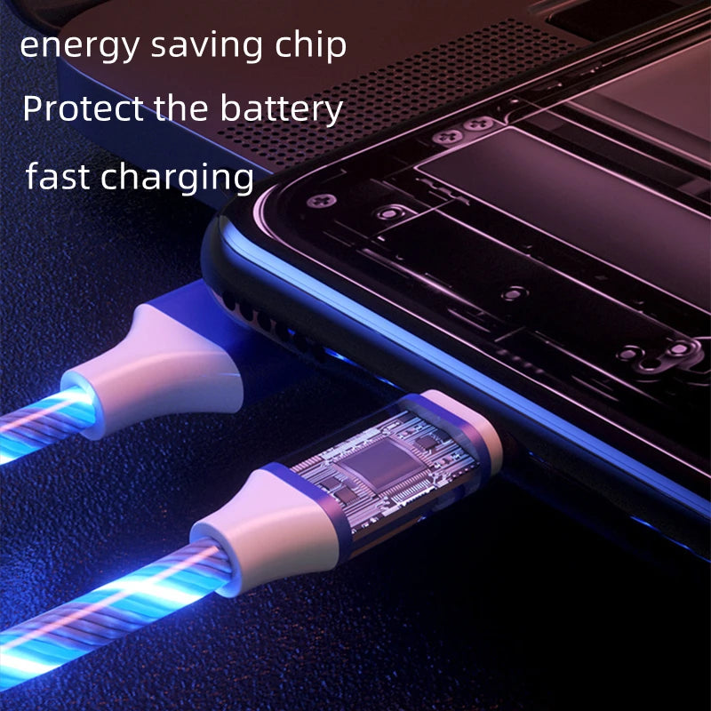 Glowing Cable Mobile Phone Charging Cables LED Light Micro USB Type C Charger For Samsung Xiaomi iPhone 14 13 Charge Wire Cord