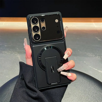 Luxury Invisible Kickstand Magnetic Case for Samsung Galaxy S26 S25 S24 S23 Ultra A57 A56 A37 A36 A17 A16 Lens Protection Cover
