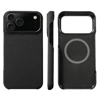 for Magsafe Case for iPhone 17 Air 15 16 Pro Max 17Pro Lychee Natural Cowhide Leather Magnetic Protector Luxury Phone Back Cover