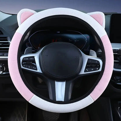 Cartoon Cat Ears Car Steering Wheel Cover Anti-slip Suitable For A Variety Of Models Sweat-absorbent Breathable Wear-resistant