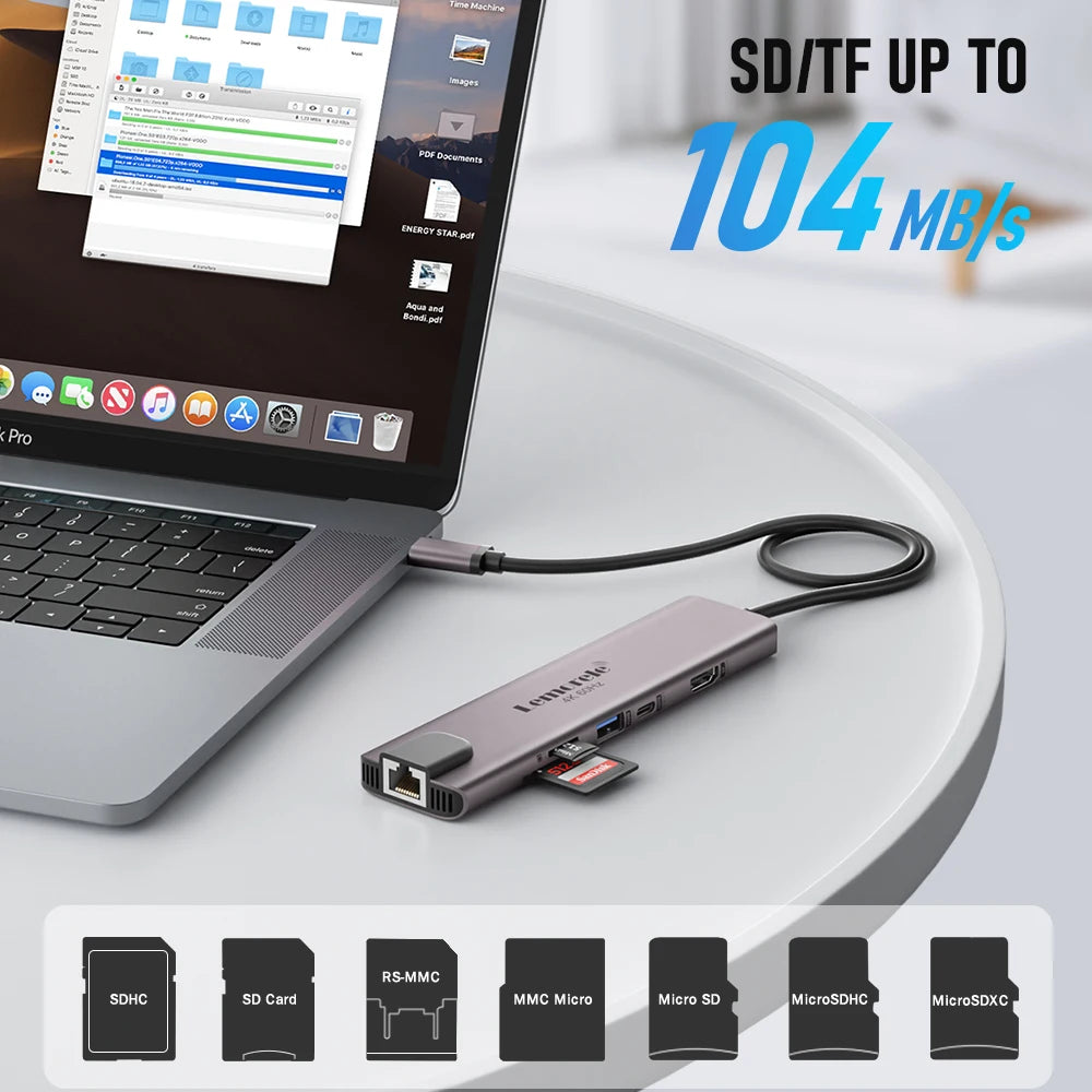 Lemorele 10 in 1 USB C HUB Docking Station Type C Adapter 4K@60Hz HDMI 100W PD RJ45 1000Mbps Ethernet SD/TF Slot for Mac Laptop