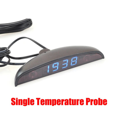 White Red Blue Green 12-24V Moon Type Thermometer Voltmeter Clock LED Display Car Dashboard Clock Dual Temperature Sensor
