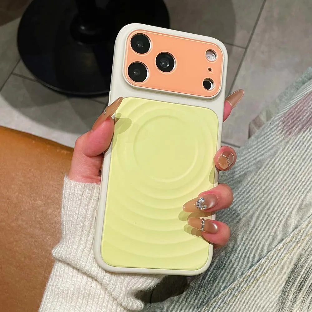 Q1 Color Blocking Color Liquid Silicone for MagSafe Case for Iphone 18 17 16 15 14 Pro Max Water Ripple Wireless Charging Cover