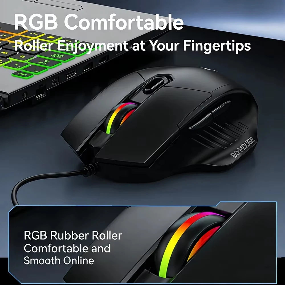 KEBIDUMEI Wired Gaming Mouse 6-Button 7200DPI Adjustable Optical Mouse USB RGB Silent Mice Ergonomic Mice For Desktop Laptop