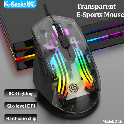 K-Snake Q16 wired transparent esports mouse macro programming desktop computer laptop home RGB office game mute