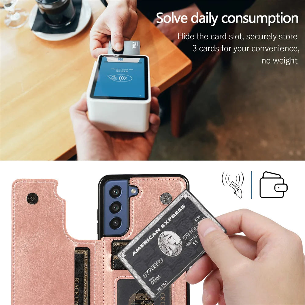 Leather Case For Samsung Galaxy S23 S22 S21 S20 FE S10 S9 S8 Note 20 10 9 8 Ultra Plus Card Slots Stand Holder Phone Bag Cover