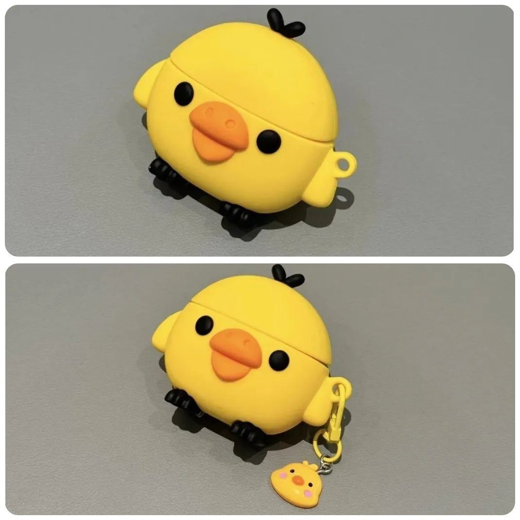 Kawaii 3D Yellow Chick AirPods Case Soft Silicone Shockproof Protective Cover Cute Cartoon Earphone Case For AirPods Pro 2/3/4