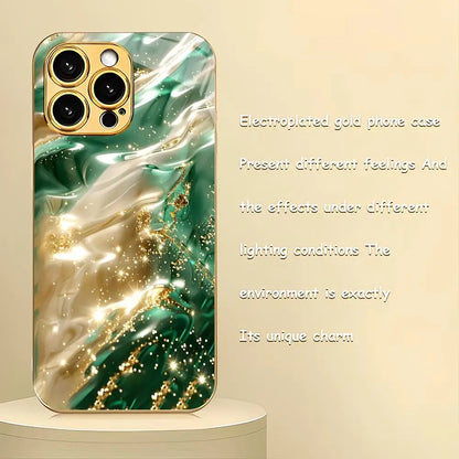 Gilded fluid marble glass phone case suitable for iPhone 17 16 15 14 13 12 11 Pro/Max/Plus anti drop and shockproof back cover