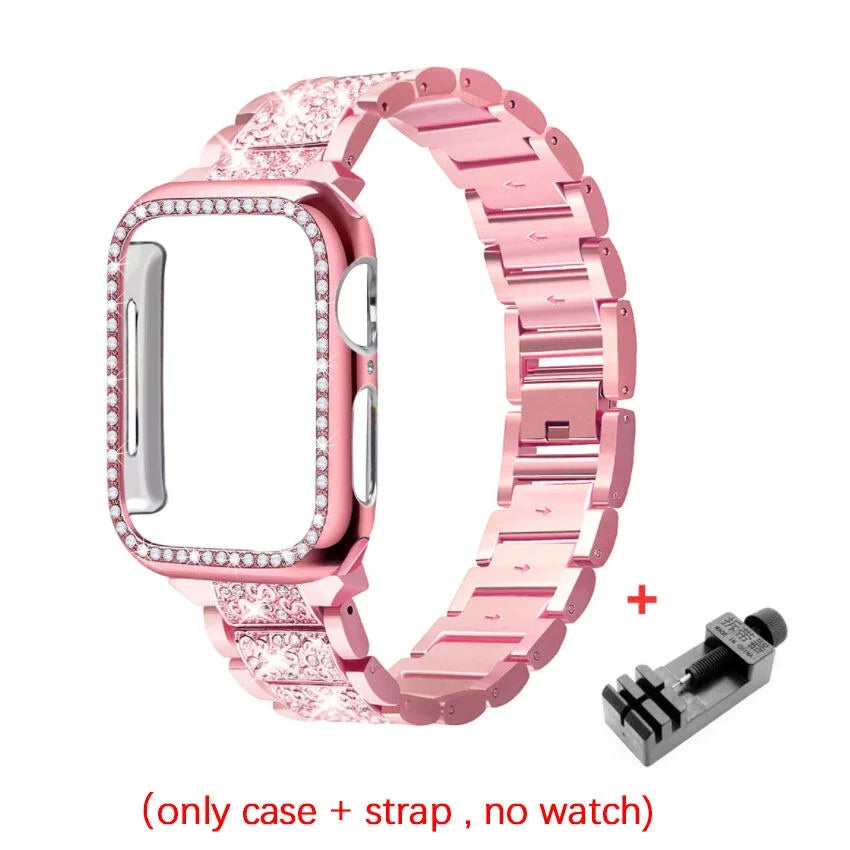 Chains Strap Case+Strap Metal Band Women Bracelet For Apple Watch 49mm 46mm 44mm 42mm 40 38mm for iWatch 10 9 8 7 6 5 SE 4 3 2 1