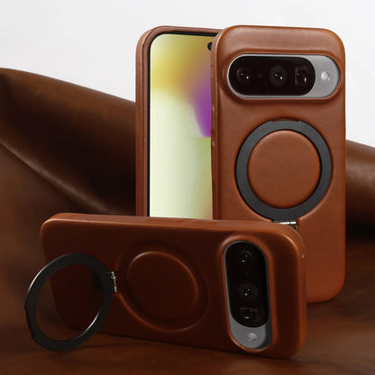 Luxury Magnetic Bracket Holder Genuine Leather Case For Google Pixel 10 Pro XL Pixel10 8A 9Pro 7A 6A 5A Full Wrapped Back Cover