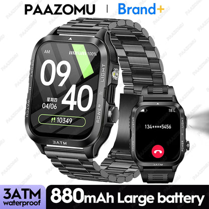 Smartwatch 3ATM Waterproof 1.96''HD Screen BT Call Health Monitor Flashlight 880MAH Battery Sports Smart Watch For Android iOS