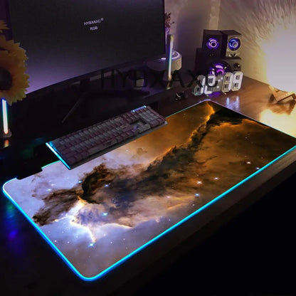 Hot Cosmos Space Solar System Planet Mouse Pad RGB Gaming Mouse Pad HD Gamer Large LED Light XXL PC Computer Carpet