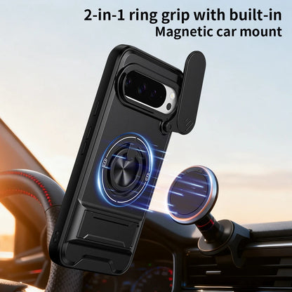 KEYSION Magnetic Phone Case for Google Pixel 9 10 Pro XL 8 7 Pro Slide Camera Protection Upright Stand 360°Ring Shockproof Cover