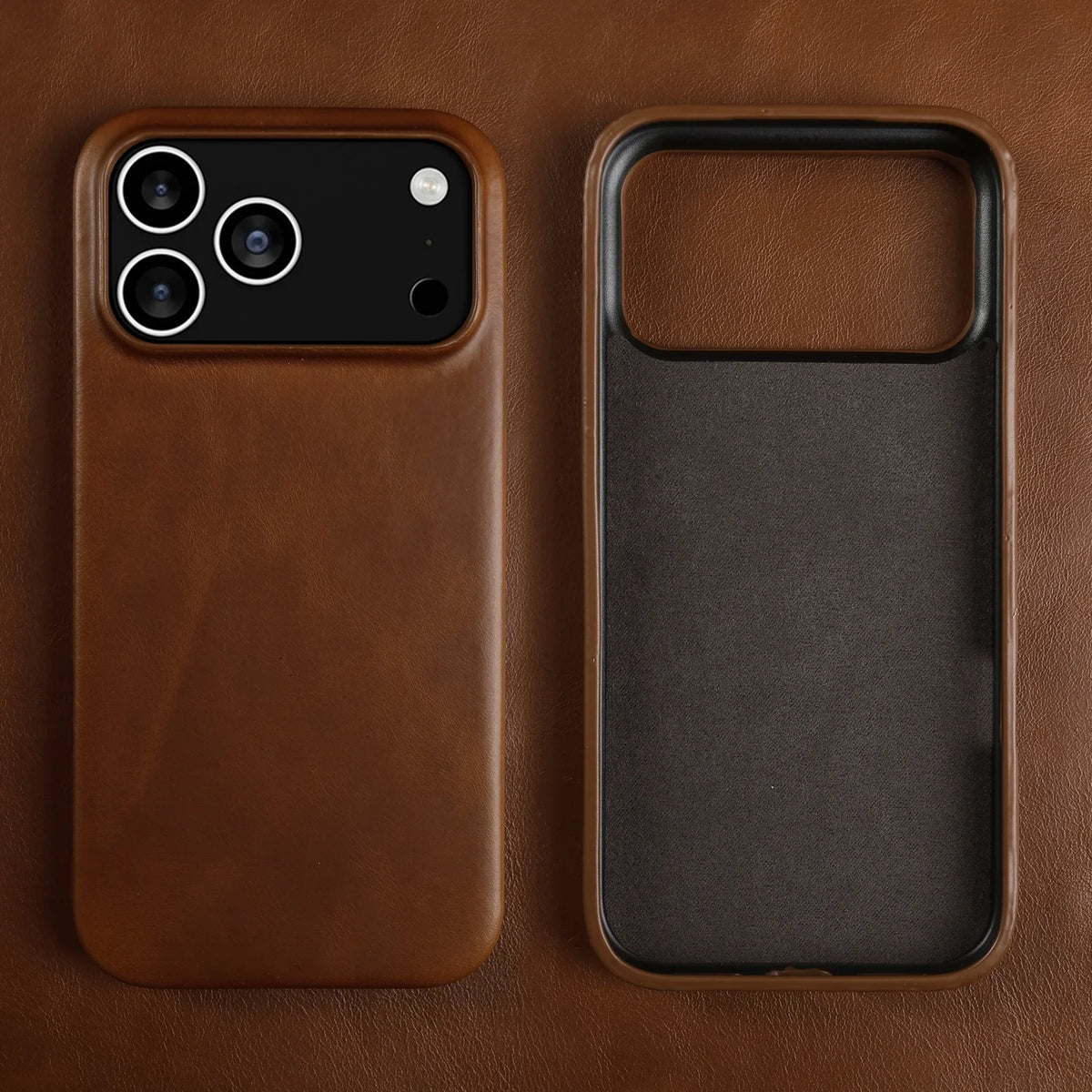 Retro For iPhone 17 Pro Max 16 15 14 13 12 11 Case Luxury Genuine Leather Cases For IPhone16 Vintage Full Covered Phone Cover