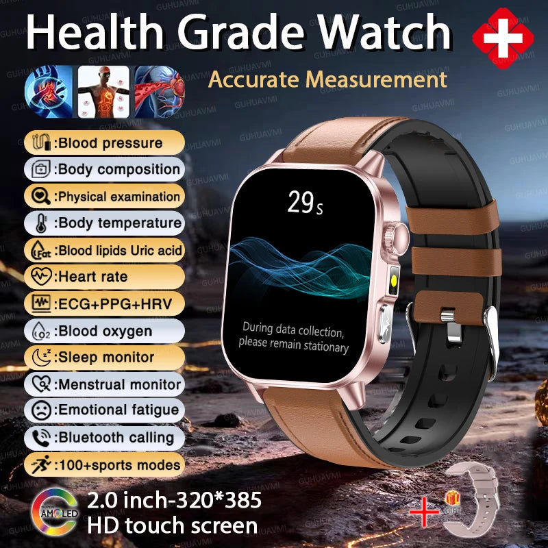 2026 Fit 3 New Health AI Nursing SmartWatch Men ECG+PPG Blood Lipid Uric Acid Health Analysis Clock Bluetooth Call Watch For IOS