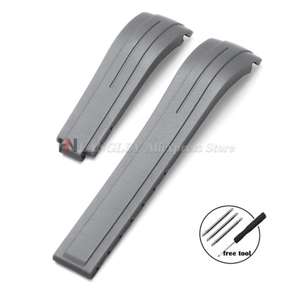 Curved Rubber Watch Bracelet 20mm 21mm 22mm for Rolex Green Water Ghost for Oysterflex Waterproof Silicone Folding Buckle Straps