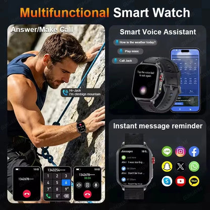 1400mAh Military Grade Smart Watch 200 Days Battery Life 5ATM Waterproof Bluetooth Call Alert LED Flashlight Sports Watches Men