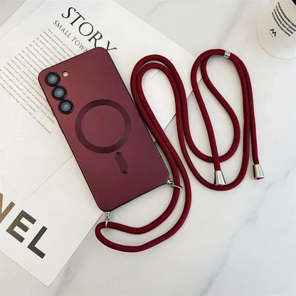 Crossbody Lanyard Magnetic Case For Samsung Galaxy S26 S25 Edge S24 S23 S22 Plus Ultra S21 FE For Magsafe Silicone Soft Cover