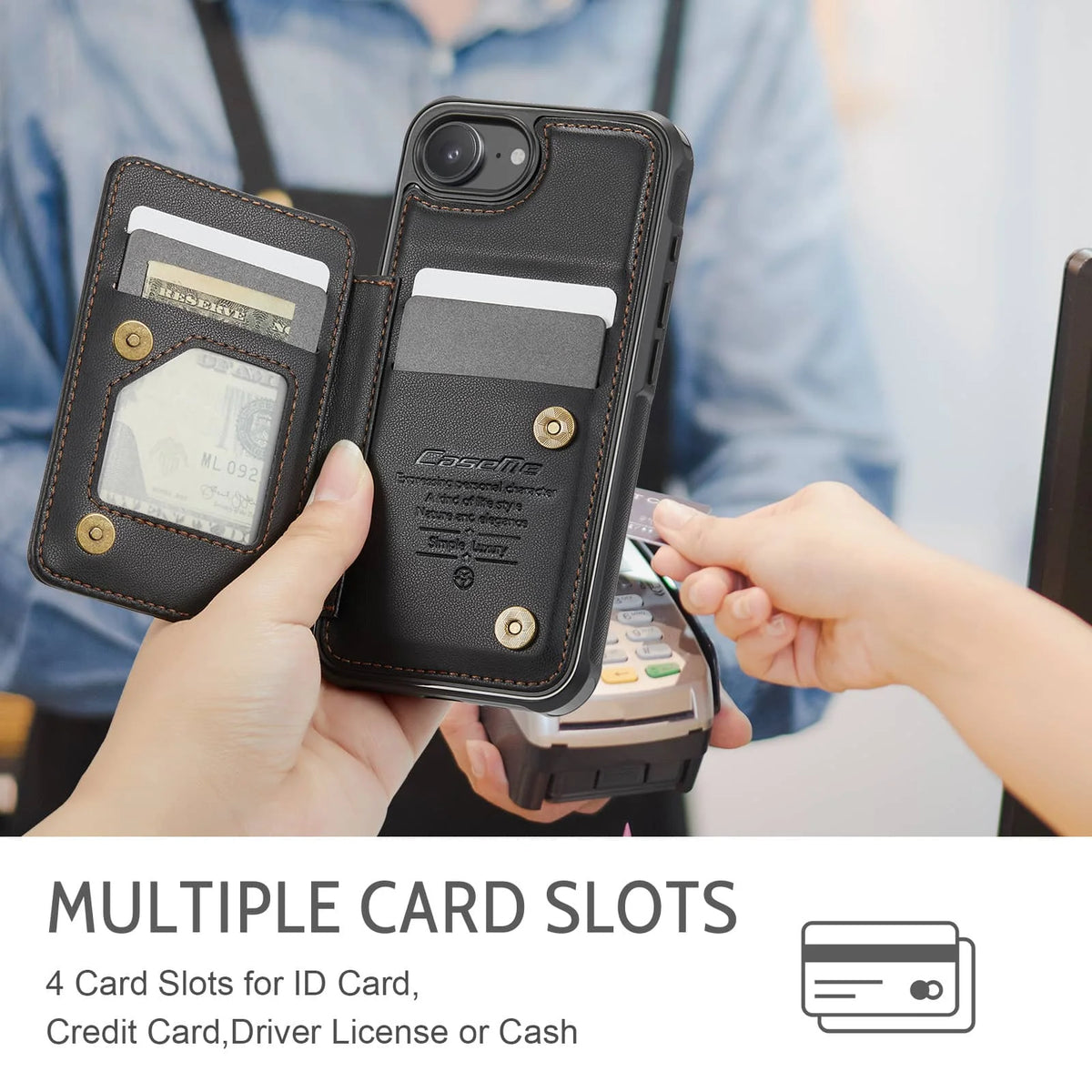 For iPhone 17e/16e Case with Card Holder Wallet Case with RFID Blocking, Durable Leather Kickstand Magnetic Clasp Shockproof