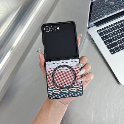 Business Color Blocking PU Leather for Magsafe Case For Samsung Galaxy Z Flip 8 7 FE 6 5 4 3 Magnetic Shockproof Hard PC Cover