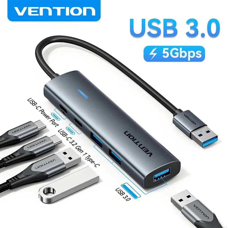 Vention USB A 3.0 HUB Metal Shell USB C 3.2 Gen 1 5Gbps Multi Adapter Splitter for Macbook Air Dell Lenovo PC Desktop Multi Hub