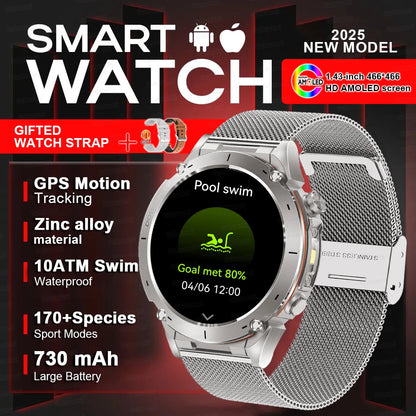 Outdoors TANK New GPS SmartWatch Man Dual-Band GNSS Military 10ATM Waterproof LED Flashlight Compass Altimeter NFC HD Call Watch