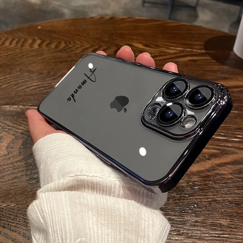 Personalised Customized Name Case For iPhone 18 17 16 15 14 13 12 11 Pro Max 17 Air Luxury Plating Transparent Clear Cover