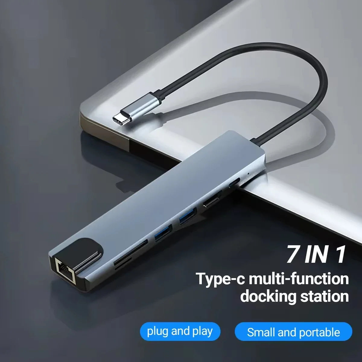 7 in 1 Type C Docking Station with Sd TF Card Reader Ethernet PD Ports USB 3.0 and Ports USB 3.0 2.0 for MacBook Pro Air HP XPS