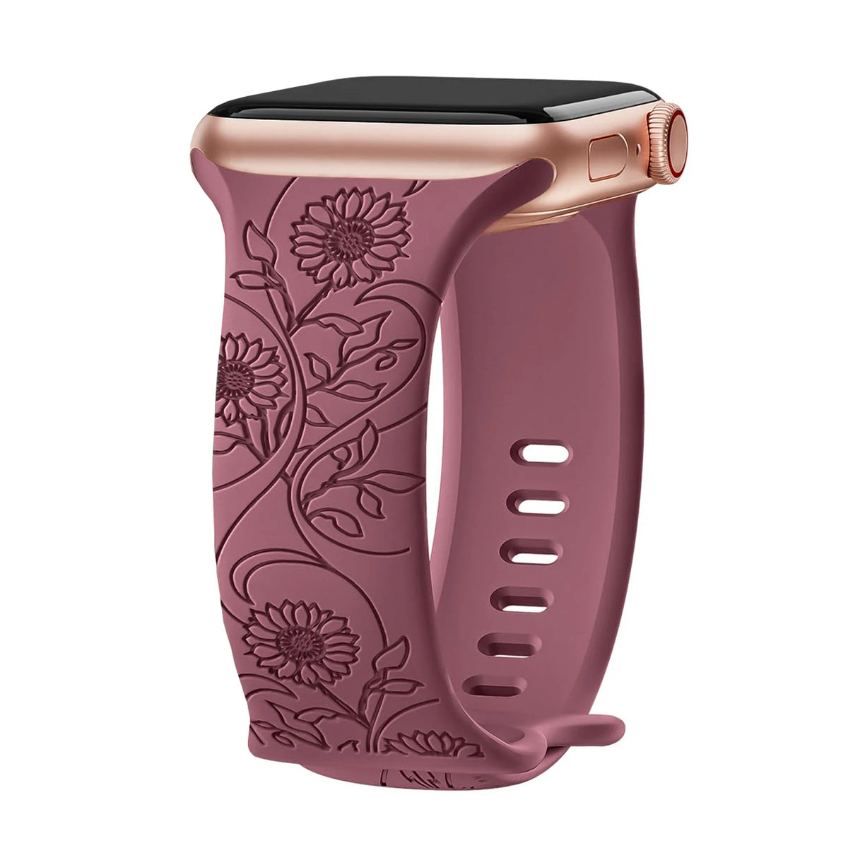 Floral Engraved Strap For Apple Watch Band 41mm 44mm 40mm 49mm 46mm 45 38 42 silicone bracelet iwatch series se 7 8 9 ultra 2 10