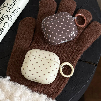 korea style cute polka dot white coffee color gloss soft shockproof fall protection cover case for apple airpods 1 2 3 4 pro 3 2