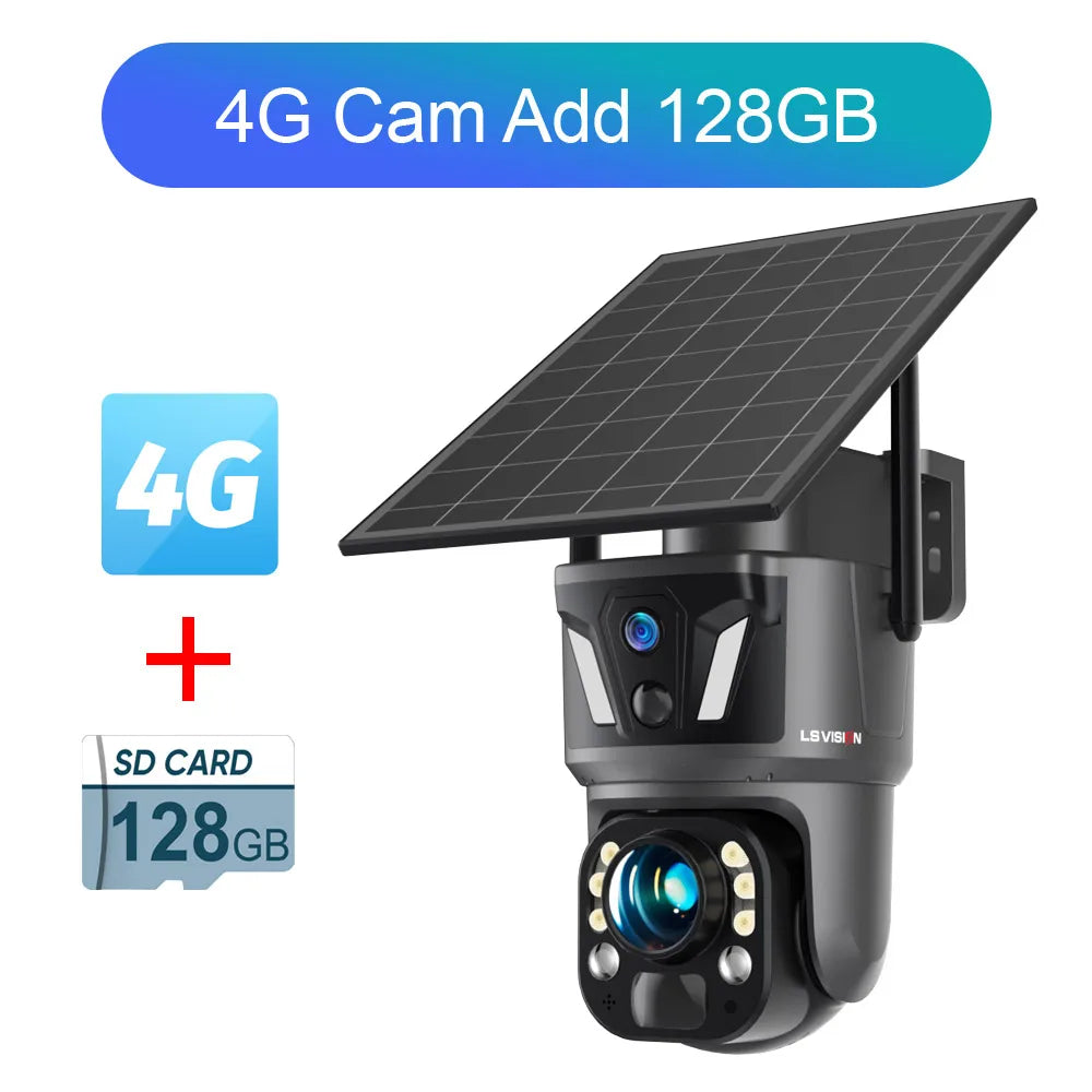 LS VISION 4K 99X Optical Zoom 4G Solar Camera Outdoor WiFi PTZ Dual Screen Dual PIR Detection Auto Tracking CCTV Camera Ubox App